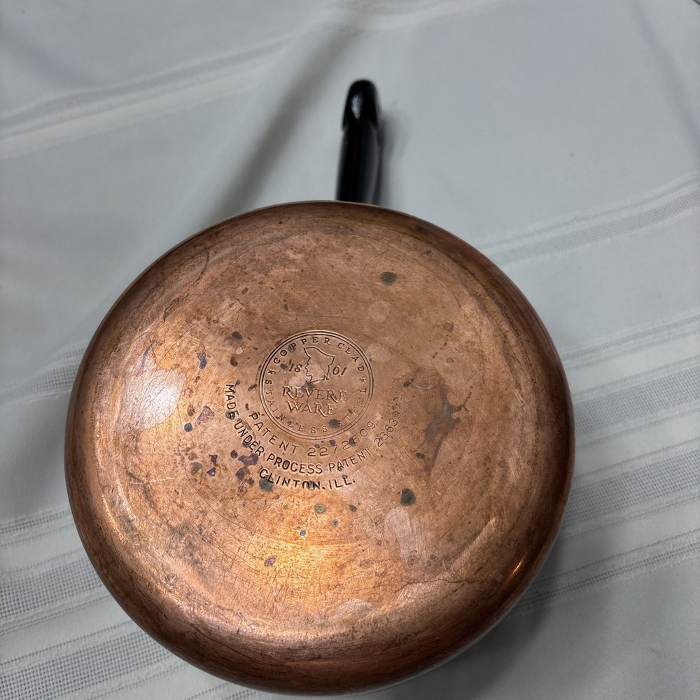 1801 Revere Ware 2 Quart Sauce Pan Copper Bottom No Lid USA Clinton ILL Vintage